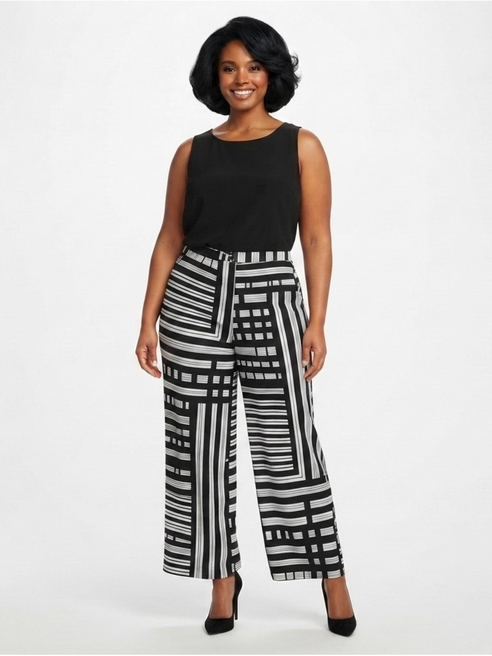 Chico's Black And White Geometric Abstract Wide Leg Pants Size 2X Plus - Picture 1 of 7